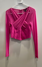 Load image into Gallery viewer, Forever 21 Womens Pink Long Sleeve Cross-Front Cropped Blouse Top Size M
