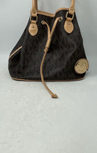 Load image into Gallery viewer, Michael Kors Womens Brown Monogram Drawstring Bucket Handbag No Strap

