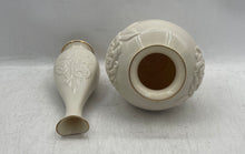 Load image into Gallery viewer, Set Of 2 Pcs Lenox Rose Floral Embossed Ceramic Cream Gold Trim Tabletop Vase

