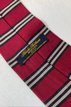 Load image into Gallery viewer, Brooks Brothers Mens Makers Red Black And Beige Striped Silk Pointed Tie
