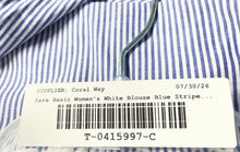 Load image into Gallery viewer, Zara Basic Womens White Blue Striped Embroidered Wrap Blouse Top Size S
