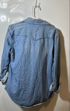 Load image into Gallery viewer, Calvin Klein Womens Blue Denim Spread Collar Long Sleeve Full-Zip Shirt Size M
