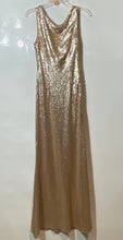 Load image into Gallery viewer, Lulus Womens Gold Sequin Sleeveless Round Neck Open Back Long Maxi Dress Size M
