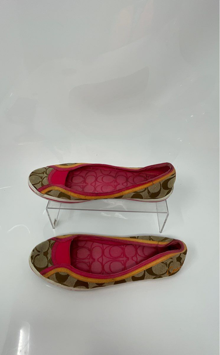 Coach Womens Brown Pink Orange Slip-On Round Toe Ballet Flats Shoes Size 6.5B