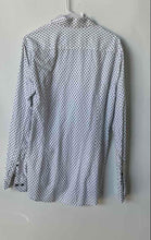 Load image into Gallery viewer, Hugo Boss Mens White &amp; Blue Geometric Long Sleeve Slim Fit Dress Shirt Size M
