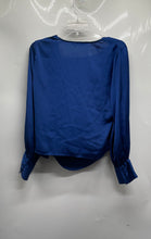 Load image into Gallery viewer, Zara Womens Blue Deep V-Neck Long Sleeve Side Knot Crossover Blouse Top Size M
