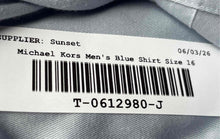 Load image into Gallery viewer, Michael Kors Mens Blue Cotton Long Sleeve Collared Dress Shirt Size 16
