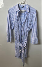 Load image into Gallery viewer, Zara Womens Blue White Striped Long Sleeve Belted Shirt Dress Size Medium
