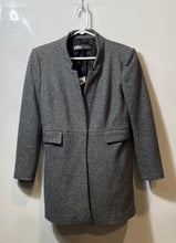 Load image into Gallery viewer, Zara Womens Gray Herringbone Print Long Sleeve Pockets Collared Overcoat Size M
