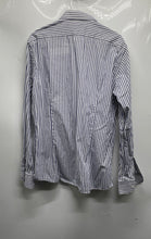 Load image into Gallery viewer, Sartoria Italiana Mens Blue White Striped Doppio Ritorto Dress Shirt Size 17.5
