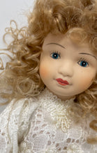 Load image into Gallery viewer, Cracker Barrel Curly Blonde Hair And Blue Eyes Victorian Porcelain Doll With Box
