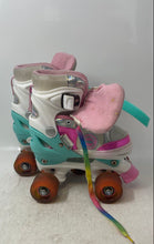 Load image into Gallery viewer, Ernan Girls Multicolor Adjustable Strap Quad Wheel Roller Skates Size 31-34
