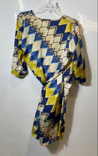 Load image into Gallery viewer, Rinascimento Womens Blue And Yellow Geometric Print Wrap Dress Size Medium
