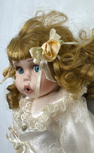 Load image into Gallery viewer, Collectible Surprised Blue Eyes Blonde Curly Hair Porcelain Doll In Lace Dress
