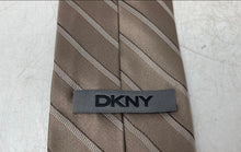 Load image into Gallery viewer, DKNY Mens Brown Striped Print Silk Keeper Loop Adjustable Pointed Tie
