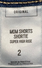 Load image into Gallery viewer, Express Womens Blue Denim Pockets Super High-Rise Raw Hem Mom Shorts Size 2
