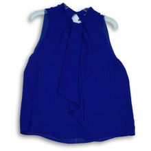 Load image into Gallery viewer, Calvin Klein Womens Blue Keyhole Back Ruffle Front Sleeveless Blouse Top Size L
