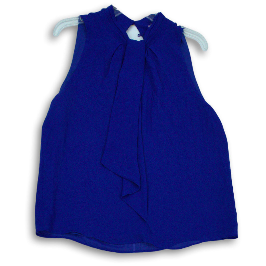 Calvin Klein Womens Blue Keyhole Back Ruffle Front Sleeveless Blouse Top Size L