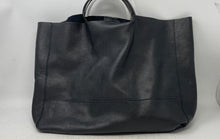 Load image into Gallery viewer, Womens Black Pebbled Leather Inner Pocket Double Handle Tote Handbag
