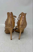 Load image into Gallery viewer, Liliana Womens Gold Pink Peep Toe Back Zip Stiletto Strappy Heels Size 7.5

