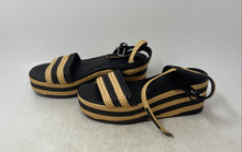 Load image into Gallery viewer, Forever 21 Womens Black Beige Striped Ankle Strap Espadrille Sandals Size 8
