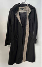 Load image into Gallery viewer, Preston &amp; York Womens Black Plaid Long Sleeve Hooded Trench Coat Size Medium
