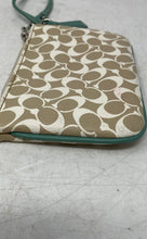 Load image into Gallery viewer, Coach Womens Green Brown White Signature Pebbled Leather Wristlet Wallet
