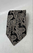 Load image into Gallery viewer, Pierre Cardin Mens Black Gray Paisley Print Keeper Loop Adjustable Designer Tie
