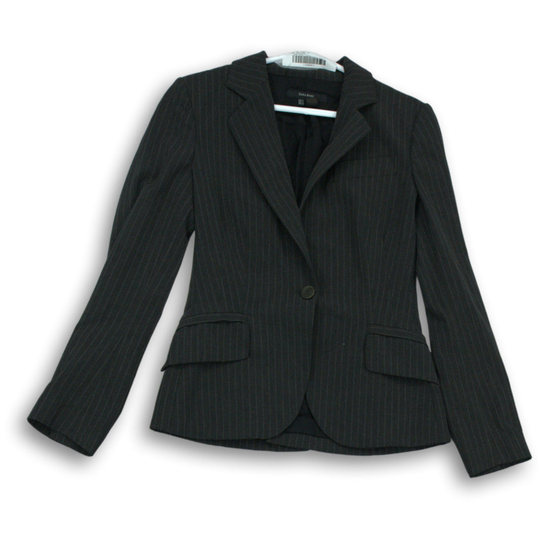 Zara Basic Womens Gray Striped Long Sleeve One-Button Jacket Size Small