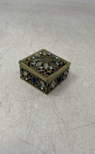 Load image into Gallery viewer, Metal And Rhinestone Jeweled White Blue Stones Trinket Box With Lid
