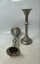 Load image into Gallery viewer, Set Of 2 Vintage Silver-Tone Flared Ribbed Rims Collectible Candlestick Holders

