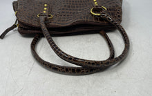 Load image into Gallery viewer, Joan Rivers Womens Brown Crocodile Embossed Faux Leather Double Zip Tote Handbag
