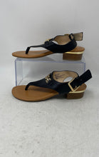 Load image into Gallery viewer, Liz Claiborne Womens Tiffin Black Gold Leather Block Heel Thong Sandals Size 5
