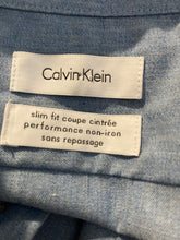 Load image into Gallery viewer, Calvin Klein Mens Blue Slim Fit Non Iron Long Sleeve Dress Shirt Size 16.5 34/35
