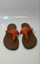 Load image into Gallery viewer, Michael Kors Womens Conway Orange Gold Slip-On Flat T-Strap Sandals Size 7.5
