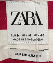 Load image into Gallery viewer, Zara Mens Red White Striped Short Sleeve Super Slim Fit Button-Up Shirt Size M
