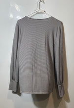 Load image into Gallery viewer, Ann Taylor Womens White Black Striped Long Sleeve Round Neck Blouse Top Size M
