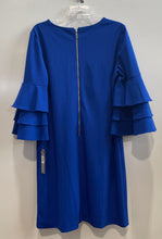 Load image into Gallery viewer, Tahari Womens Blue V-Neck 3/4 Sleeve Back Zip Shift Dress Size 10 With Tag
