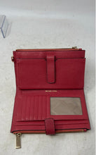 Load image into Gallery viewer, Michael Kors Womens Burgundy Pebbled Leather Credit Card Slot Bifold Wallet
