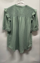 Load image into Gallery viewer, Ann Taylor Womens Green Short Sleeve Smocked Button Front Blouse Top Size XS
