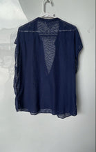 Load image into Gallery viewer, Old Navy Womens Blue Short Cap Sleeve Henley Neck Sheer Overlay Blouse Top Sz XL
