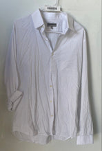 Load image into Gallery viewer, Express Mens White Gray Printed Cotton Fitted Dress Shirt Size L 16-16.5
