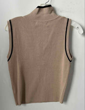 Load image into Gallery viewer, Lizette Collection Womens Beige Black Short Sleeve Collared Blouse Top Size L

