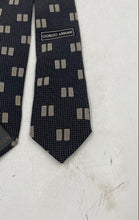 Load image into Gallery viewer, Giorgio Armani Mens Gray Geometric Print Silk Keeper Loop Adjustable Pointed Tie
