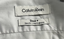 Load image into Gallery viewer, Calvin Klein Mens Steel+ White Herringbone Cotton Slim Fit Dress Shirt Size S
