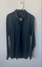 Load image into Gallery viewer, Hugo Boss Mens Blue Black Geometric Cotton Slim Fit Button-Up Shirt Size Medium
