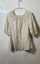 Load image into Gallery viewer, Terzo Millennio Womens Beige Linen Collarless Pullover Blouse Top Size Small
