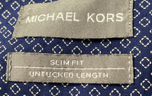 Load image into Gallery viewer, Michael Kors Mens Blue Geometric Print Cotton Slim Fit Dress Shirt Size XL
