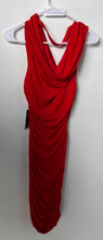 Load image into Gallery viewer, Express Womens Red Draped Cowl Neck Ruched Bodycon Dress Size Medium With Tag
