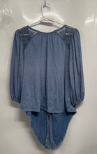 Load image into Gallery viewer, Max Studio Womens Blue V-Neck Lace Trim Shoulder Front Tie Blouse Top Size Small
